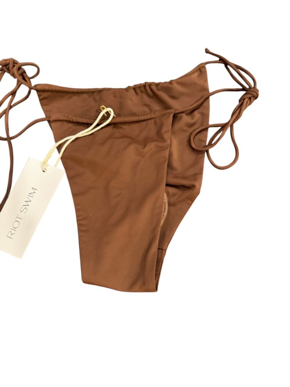 Riot Swim Bixi Bikini Bottom NWT Chocolate Brown Tie Side Minimal - Picture 8 of 11
